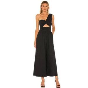 A.L.C. Black Athelia One Shoulder Wide Leg Jumpsuit 100% Cotton Women's Size 00